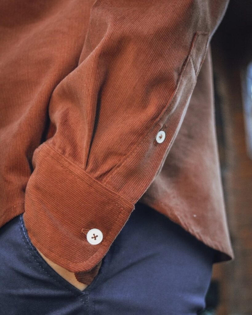 Chemise Jack en velours terracotta, fabriquée à Toulouse