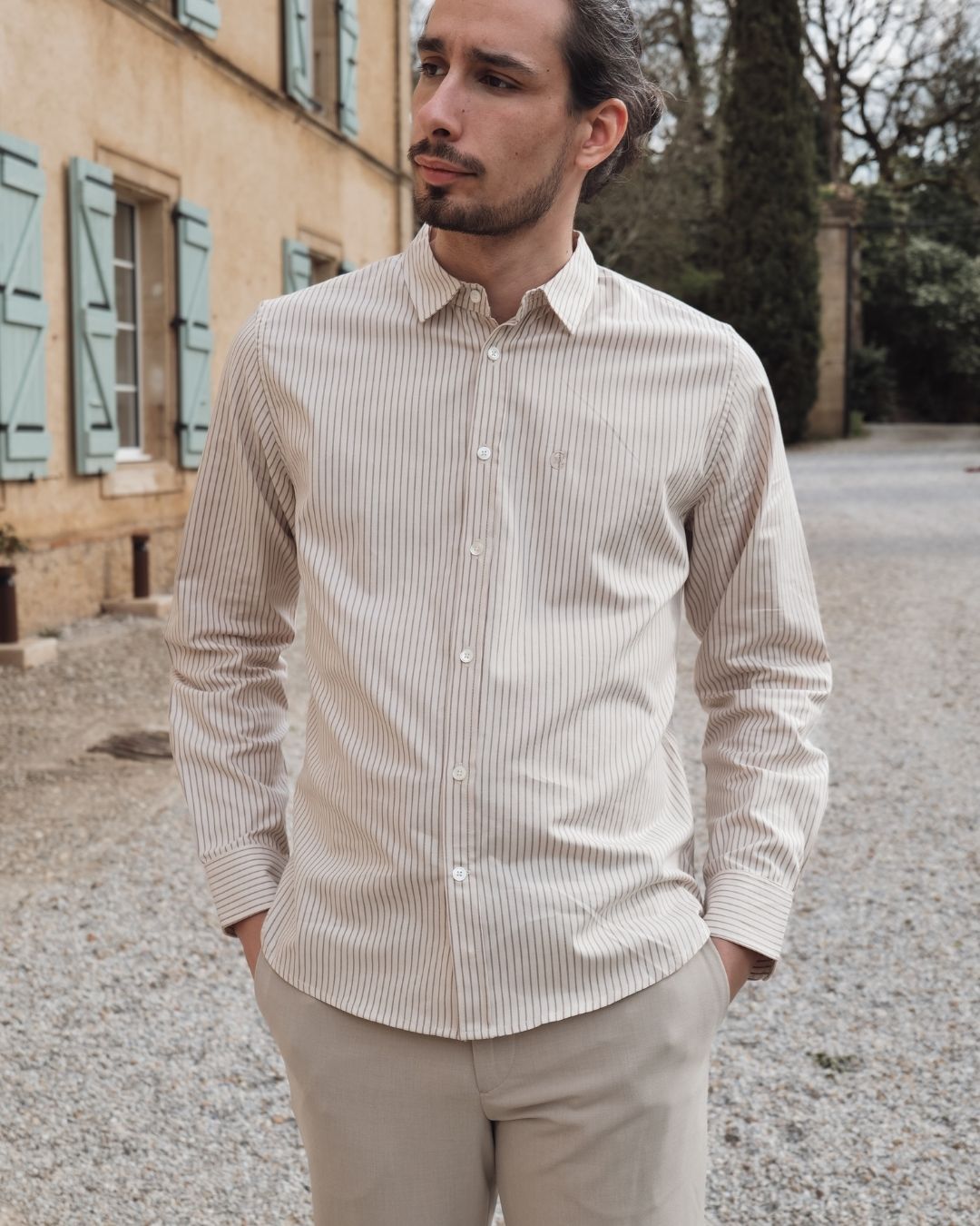 Chemise rayée beige